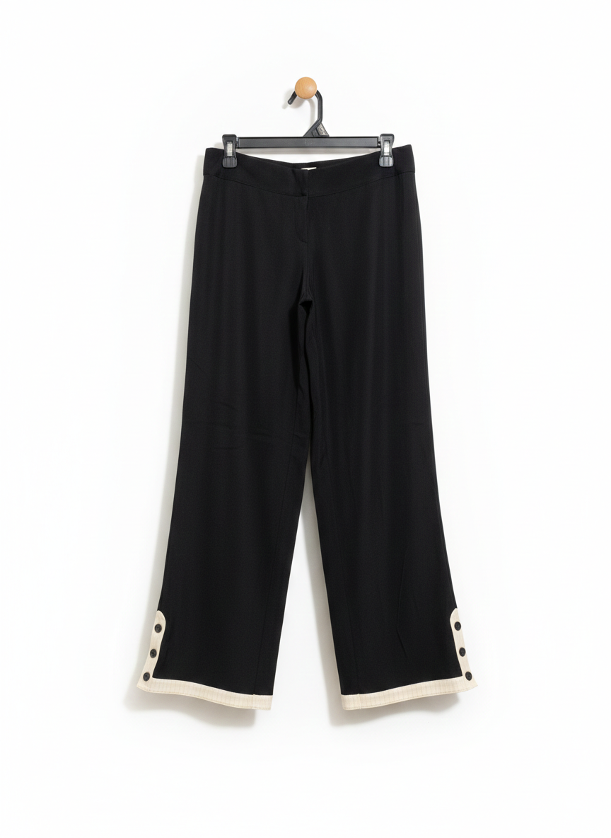 VIVA VIOLET |M| WAIST 28| BLACK WIDE-LEG SAILOR TROUSERS WITH CONTRAST TRIM