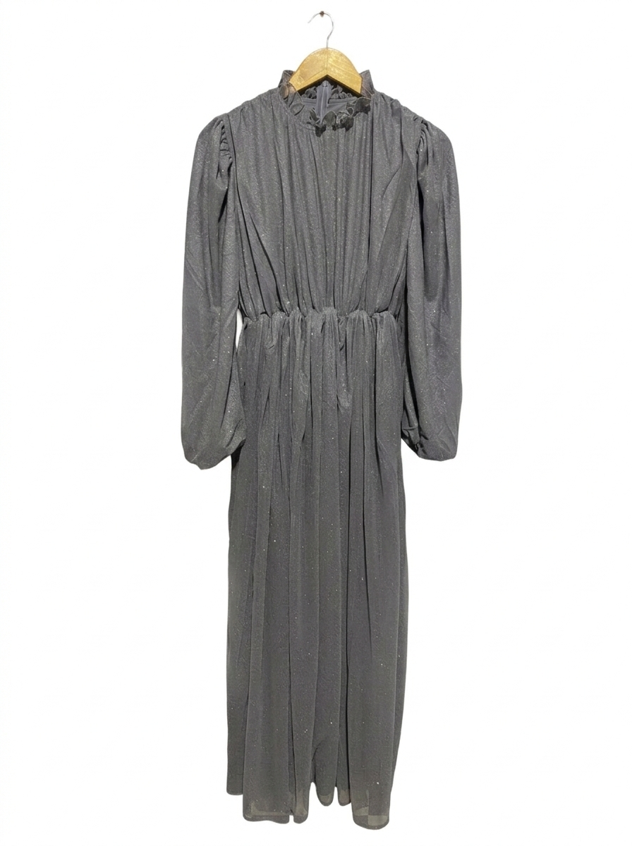 FAHHAR |M| BUST 16| VINTAGE-STYLE CHARCOAL GREY SHIMMER MAXI DRESS