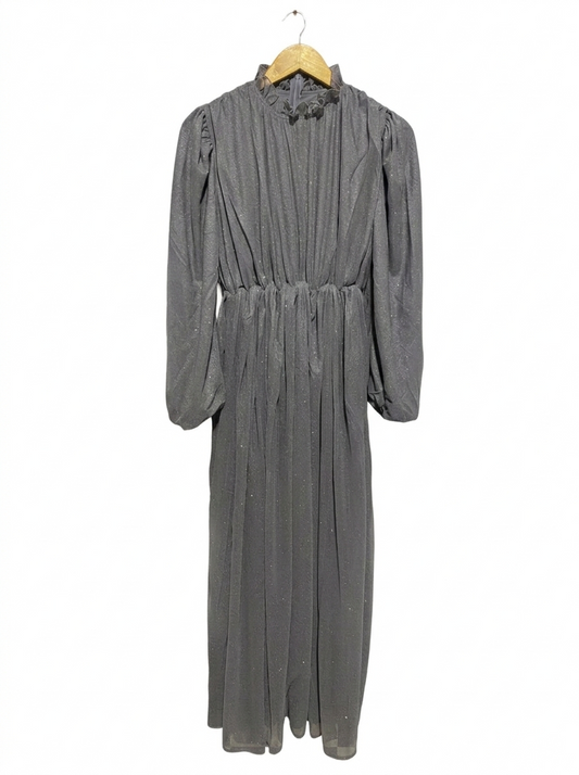 FAHHAR |M| BUST 16| VINTAGE-STYLE CHARCOAL GREY SHIMMER MAXI DRESS