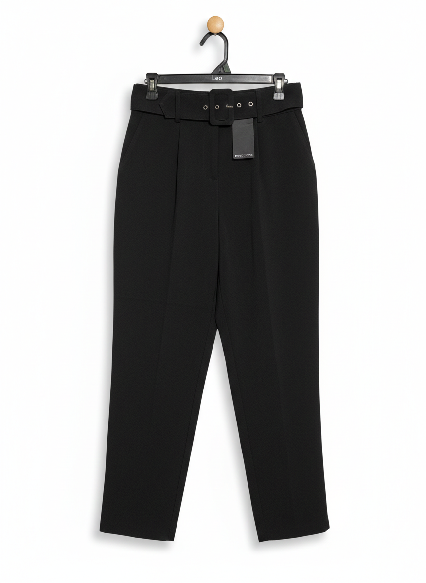 PORTMANS |M| WAIST 28| BLACK HIGH-WAISTED BELTED DRESS TROUSERS WITH FRONT PLEATS