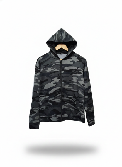 Grey Camouflage Zip-Up Hoodie|M/L|BUST 20