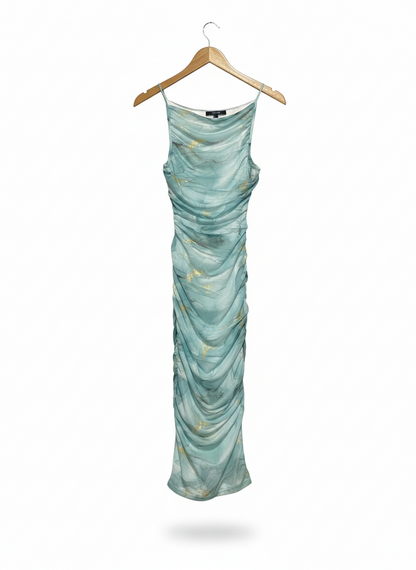 WINNIE & CO |S| BUST 13| ETHEREAL SEA-FOAM RUCHED MESH MAXI DRESS