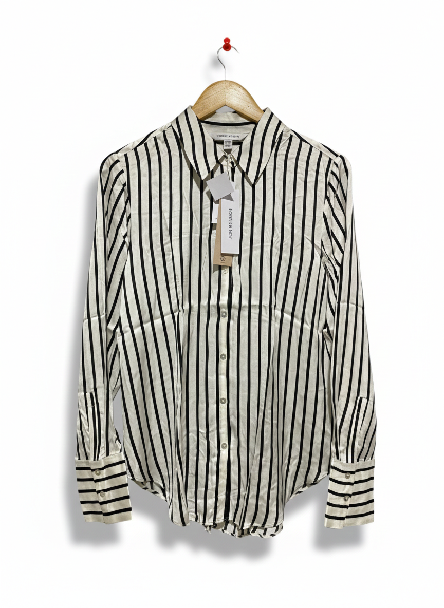 FOREVER NEW |M| BUST 19| CLASSIC DROPPED YOKE SHIRT - BLACK/CREAM