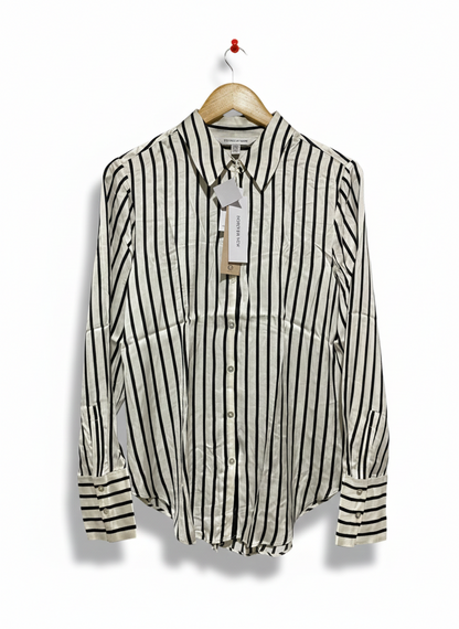FOREVER NEW |M| BUST 19| CLASSIC DROPPED YOKE SHIRT - BLACK/CREAM