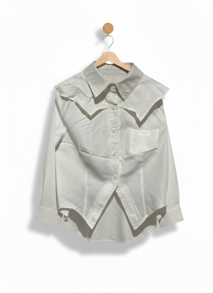 WHITE OVERSIZED COLLAR LAYERED COTTON SHIRT |S| BUST 18|