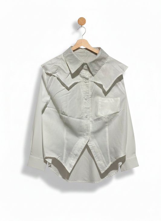 WHITE OVERSIZED COLLAR LAYERED COTTON SHIRT |S| BUST 18|