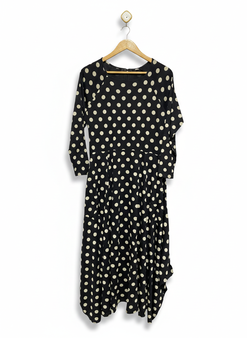 POLKA DOT HANKY HEM MIDI DRESS |M| BUST 18|