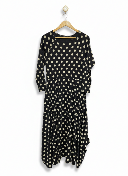 POLKA DOT HANKY HEM MIDI DRESS |M| BUST 18|