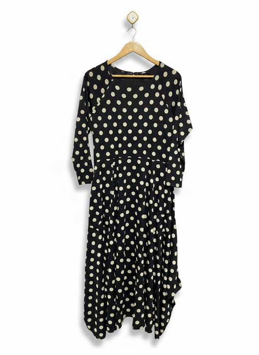 POLKA DOT HANKY HEM MIDI DRESS |M| BUST 18|