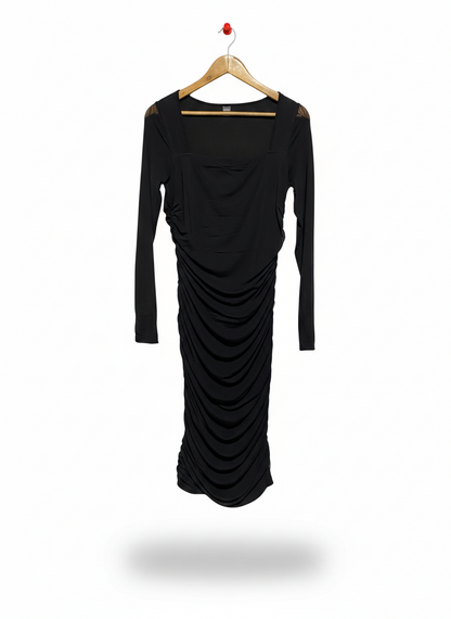 SHEIN |L| BUST 15| ELEGANT BLACK LONG-SLEEVE RUCHED BODYCON DRESS