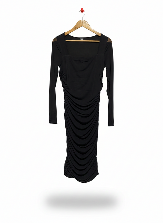 SHEIN |L| BUST 15| ELEGANT BLACK LONG-SLEEVE RUCHED BODYCON DRESS