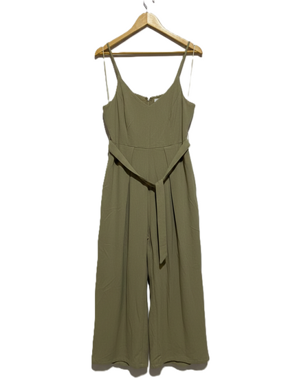 ALLY FASHION|M|BUST 17|KHAKI GREEN WIDE-LEG JUMPSUIT WITH A TIE WAIST
