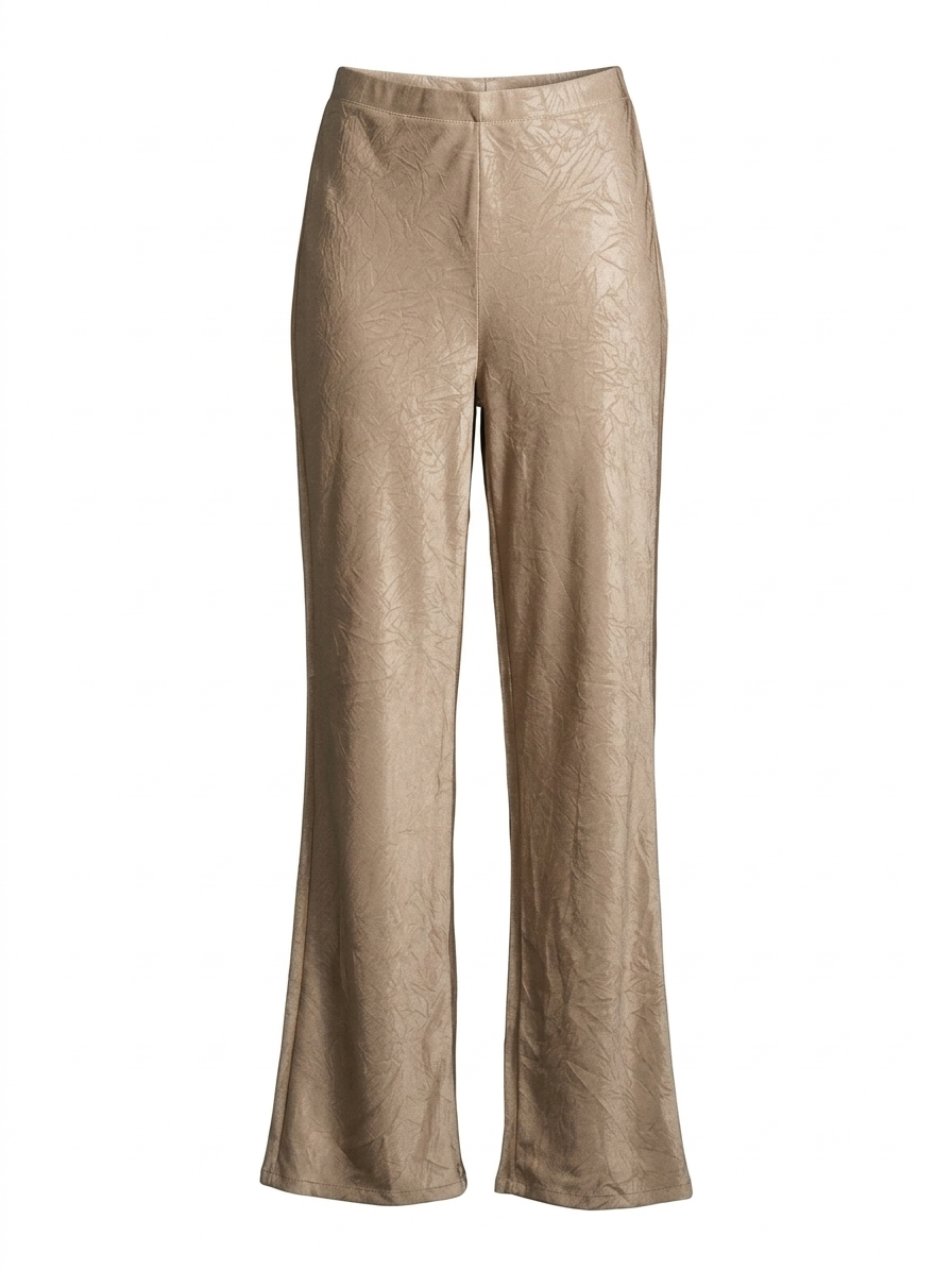 LILY LOVES |M| WAIST 26| B7| METALLIC CHAMPAGNE CRINKLE-TEXTURE WIDE-LEG PANTS