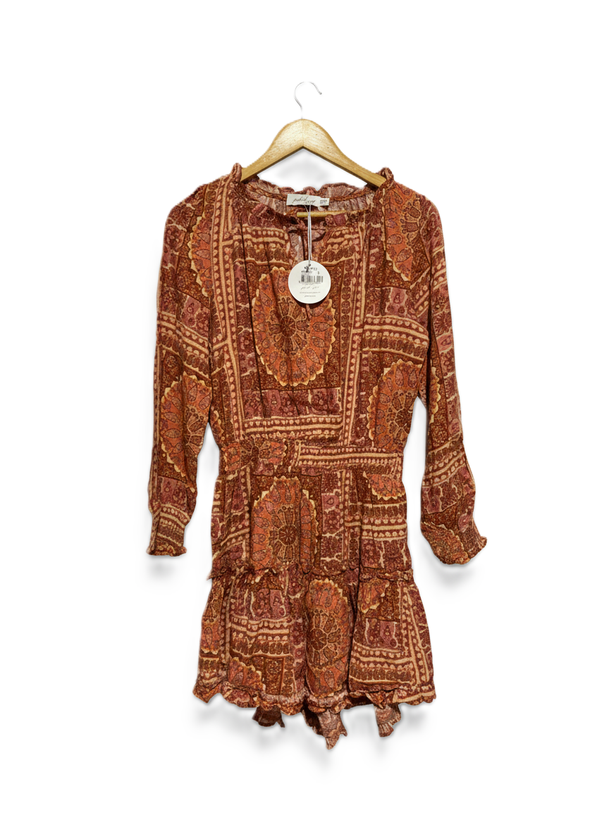 PETAL PUP| S |BUST 18|RUST ORANGE PAISLEY PRINT MINI DRESS