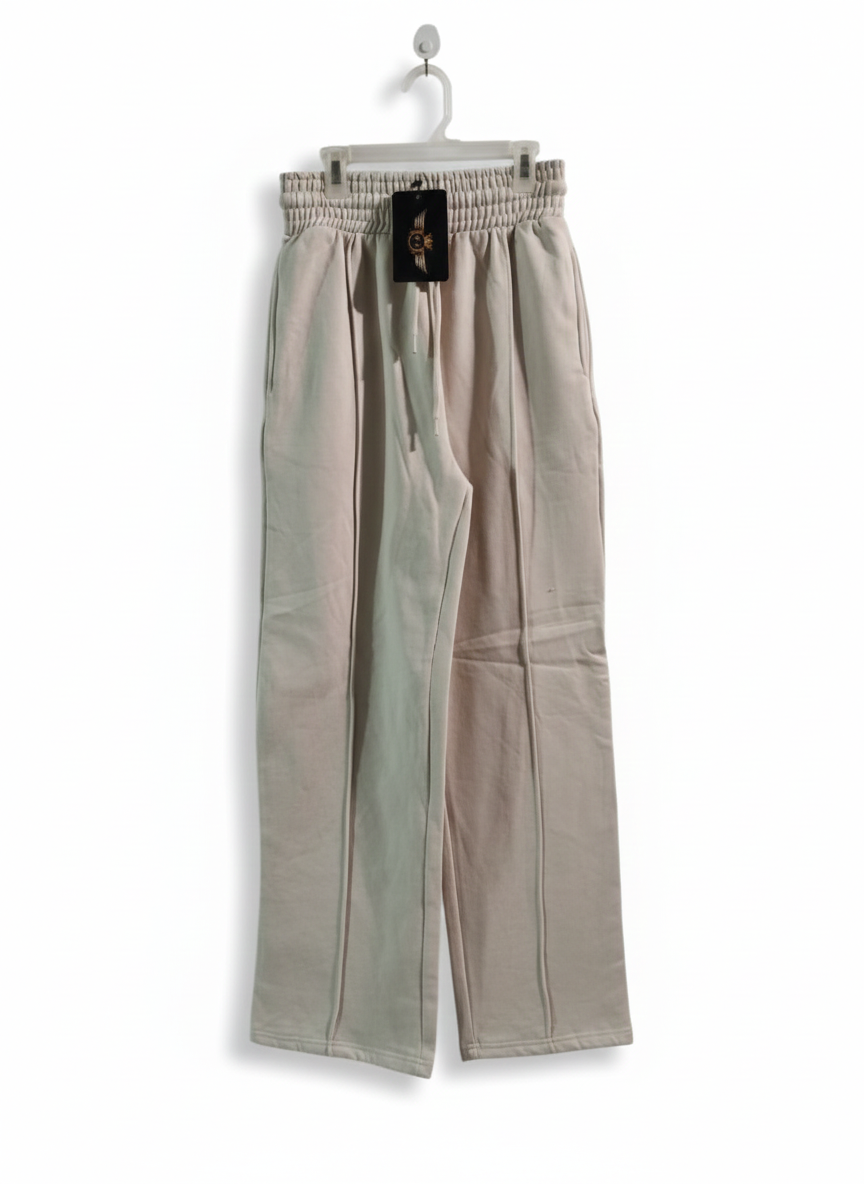 P/7|S|WAIST 24|BEIGE ELASTIC WAIST WIDE LEG TROUSERS