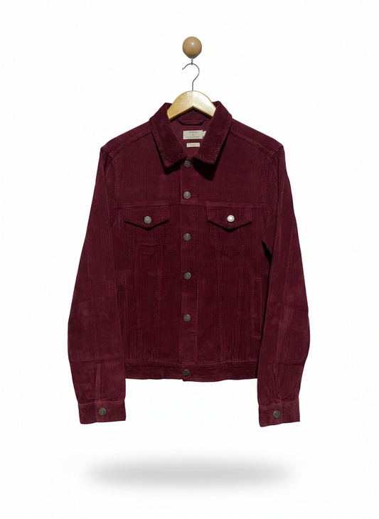 TOP MAN |S| BUST 20| Burgundy Corduroy Trucker Jacket