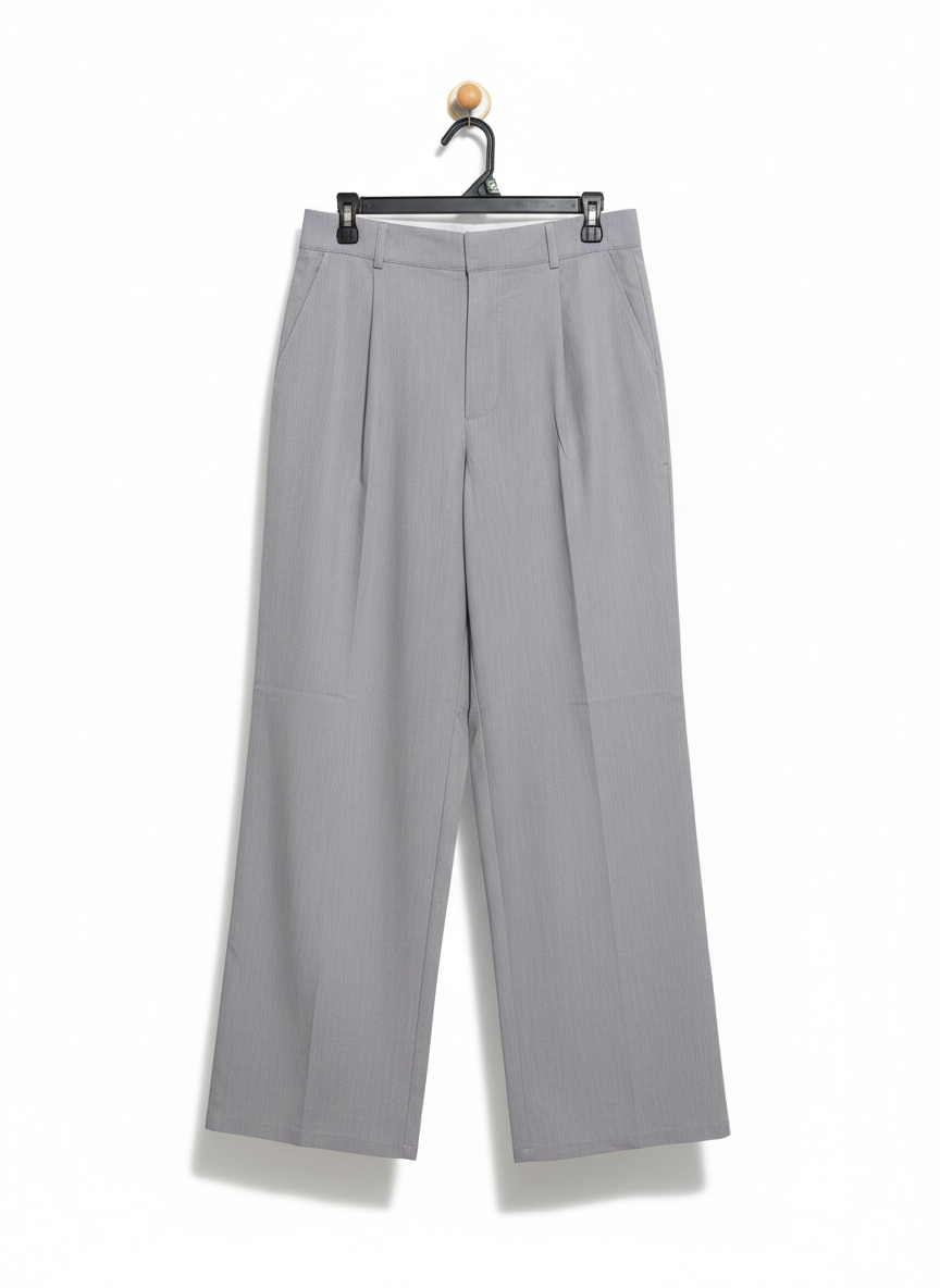 COTTON ON |L| WAIST 30| LIGHT GREY WIDE-LEG PLEATED DRESS TROUSERS