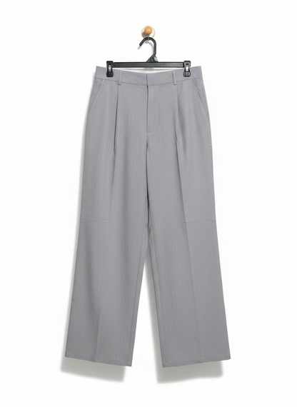 COTTON ON |L| WAIST 30| LIGHT GREY WIDE-LEG PLEATED DRESS TROUSERS