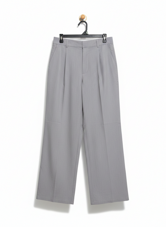 COTTON ON |L| WAIST 30| C7| LIGHT GREY WIDE-LEG PLEATED DRESS TROUSERS