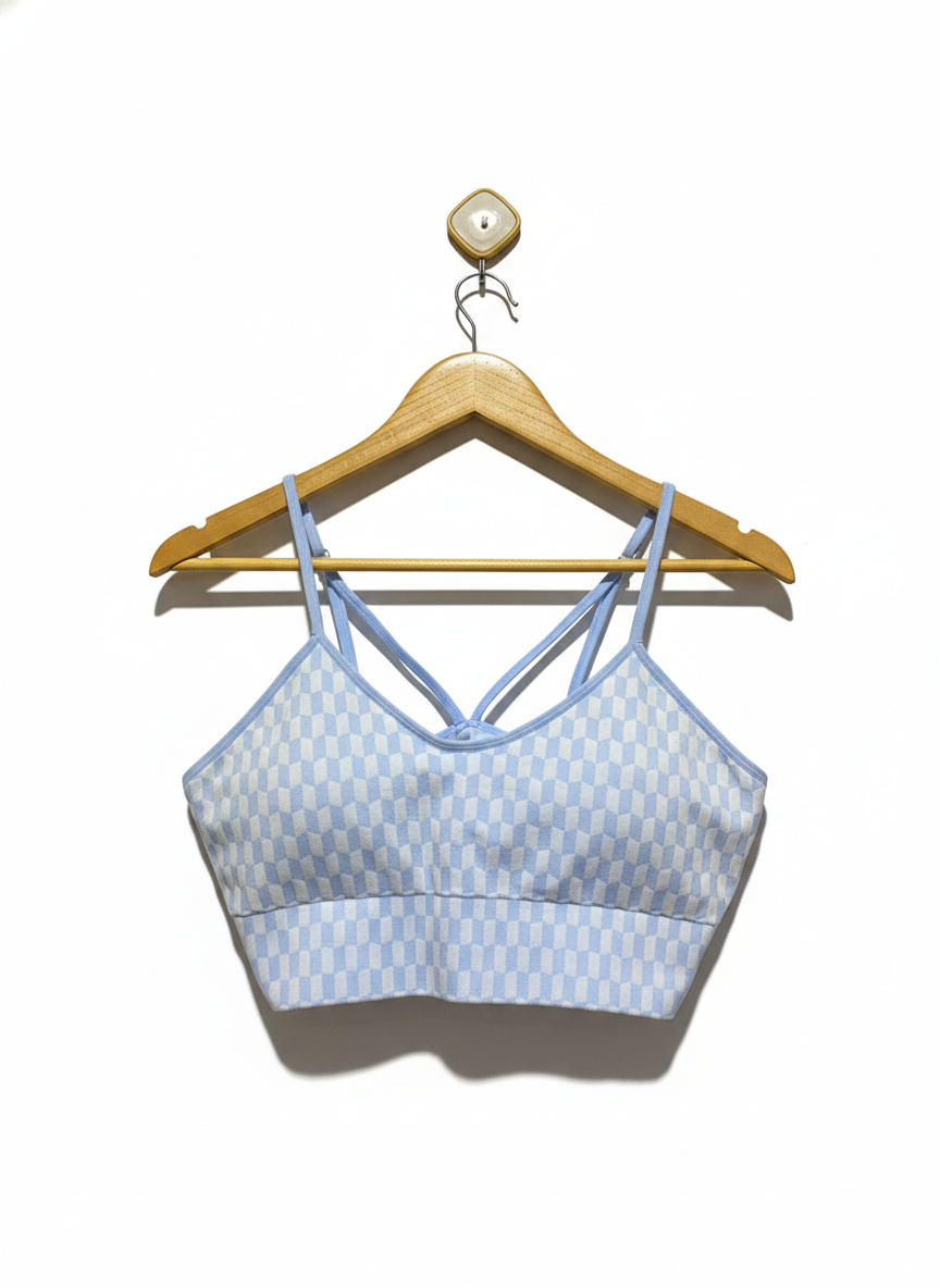 ANKO ACTIVE |M| BUST 16| Lindy Yoga Bra Blue Gingham