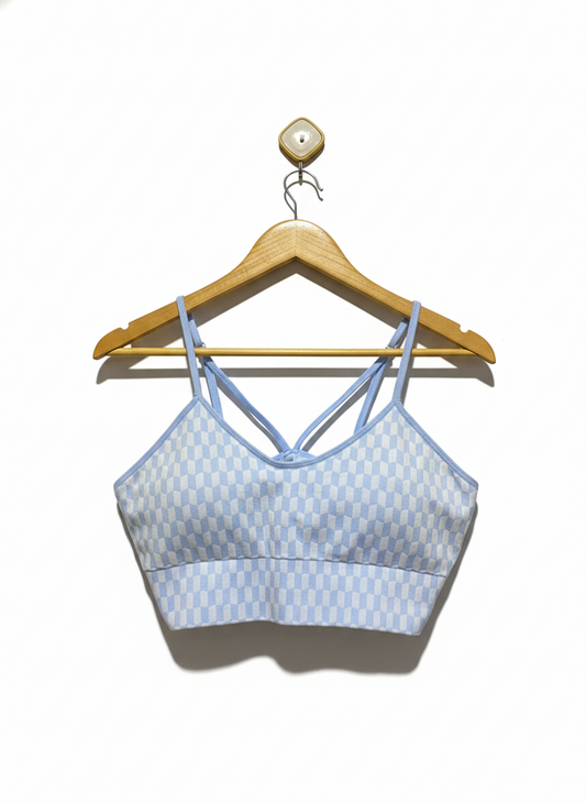 ANKO ACTIVE |M| BUST 16| Lindy Yoga Bra Blue Gingham