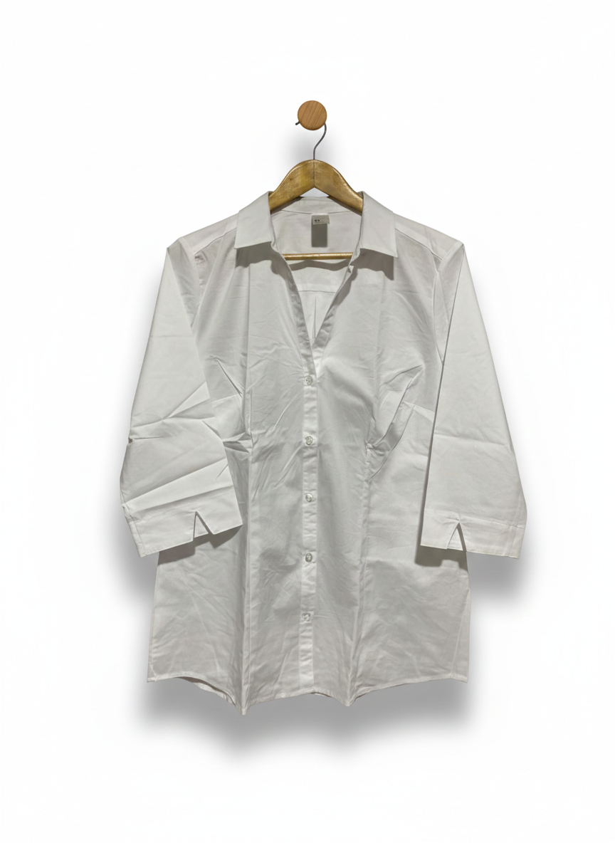 ANKO |L| BUST 20| CLASSIC WHITE THREE-QUARTER SLEEVE BUTTON-DOWN SHIRT