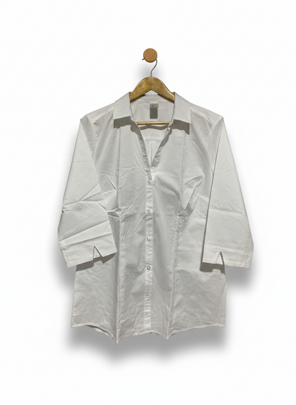 ANKO |L| BUST 20| CLASSIC WHITE THREE-QUARTER SLEEVE BUTTON-DOWN SHIRT