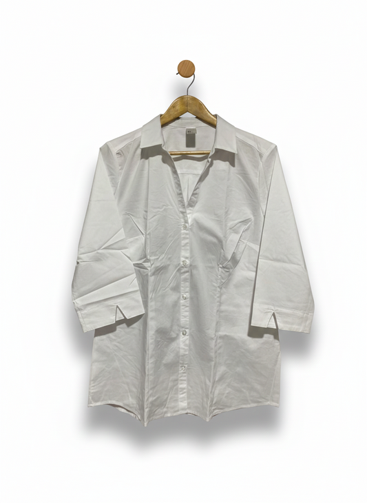 ANKO |L| BUST 20| CLASSIC WHITE THREE-QUARTER SLEEVE BUTTON-DOWN SHIRT