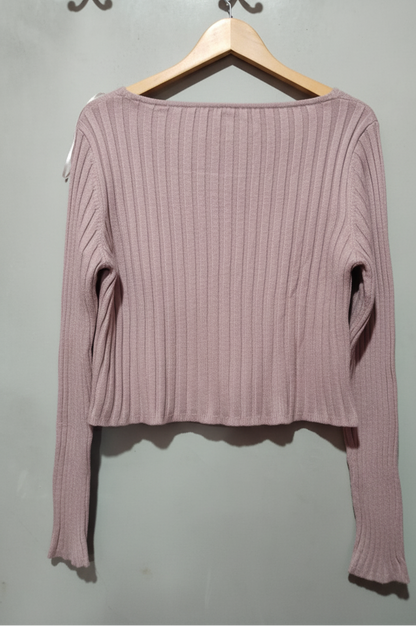 Women's L Crop Top Long Sleeve Faux Wrap Light Purple Mauve sweater W-17 / L-18