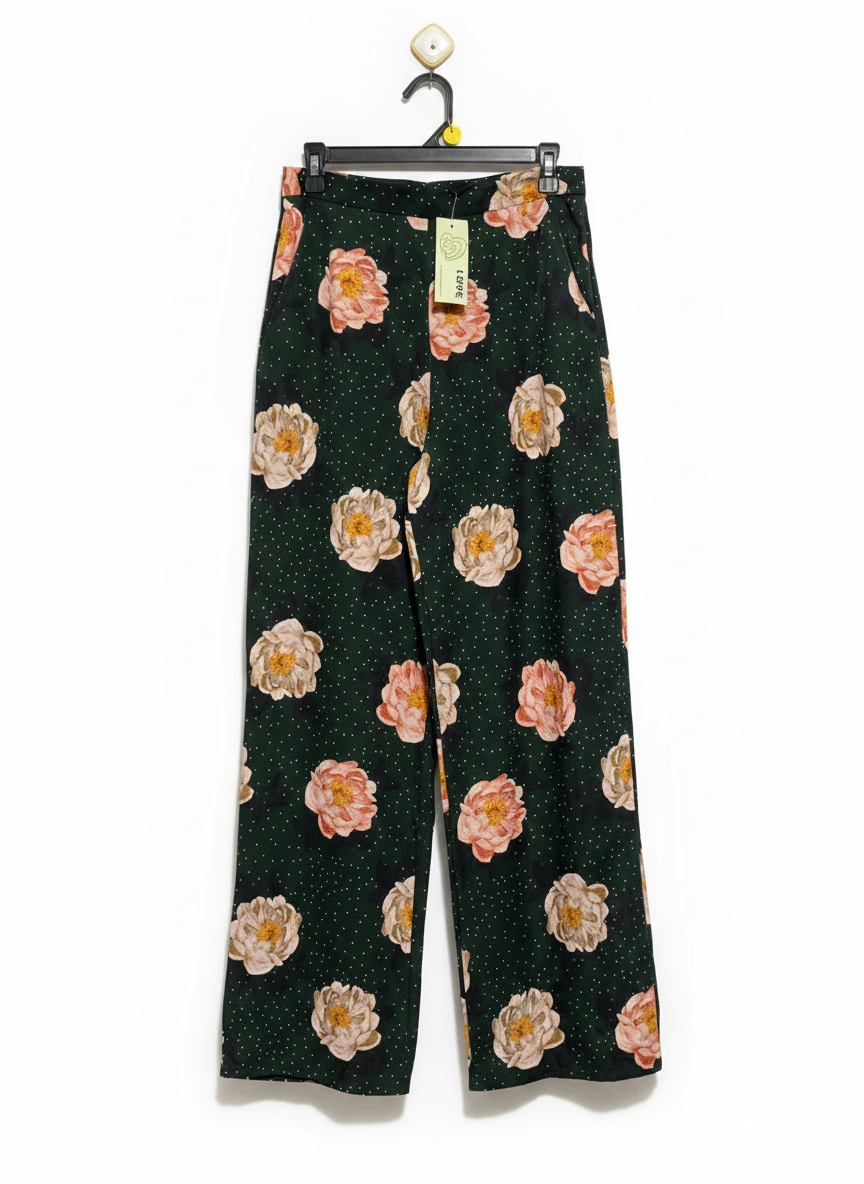LOVE |M| WAIST 28| DARK FLORAL WIDE-LEG TROUSERS