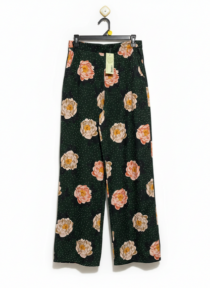 LOVE |M| WAIST 28| DARK FLORAL WIDE-LEG TROUSERS