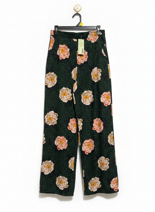LOVE |M| WAIST 28| C8| DARK FLORAL WIDE-LEG TROUSERS