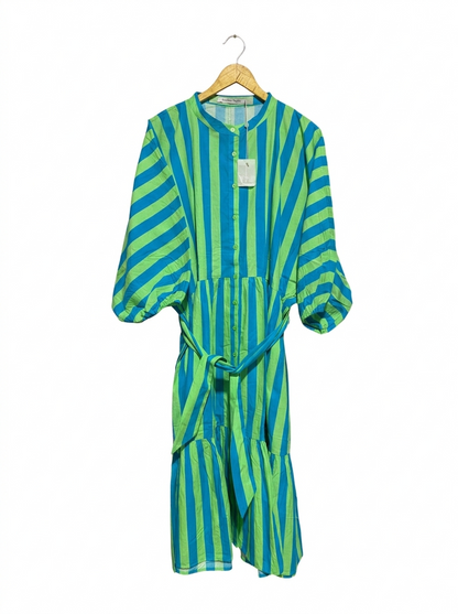 BOHEMAIN |XL| BUST FREE| BLUE AND GREEN STRIPED MIDI DRESS
