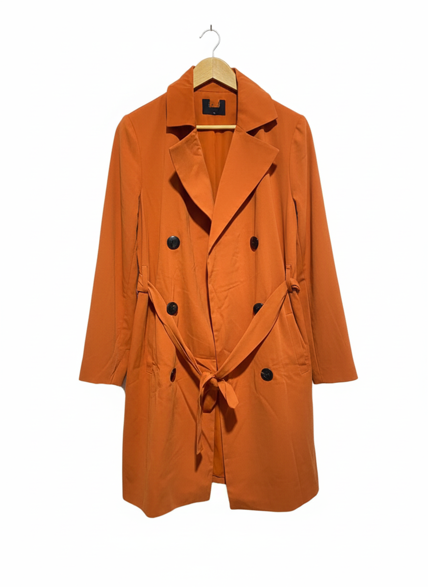 Orange Belted Over Coat Mac Mid Length Rust Double Breasted|M/L|BUST 20