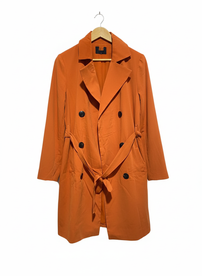 Orange Belted Over Coat Mac Mid Length Rust Double Breasted|M/L|BUST 20
