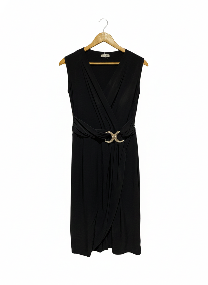 ALOICIA |M| BUST 16| Black Sleeveless Wrap Dress