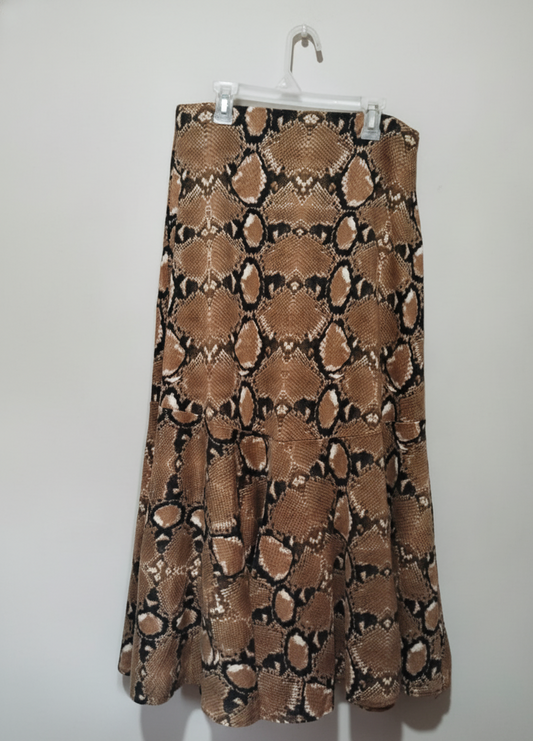 ANINA Skirt | Elegant Brown Snakeskin Print Midi Skirt for Women W-30 / L-35
