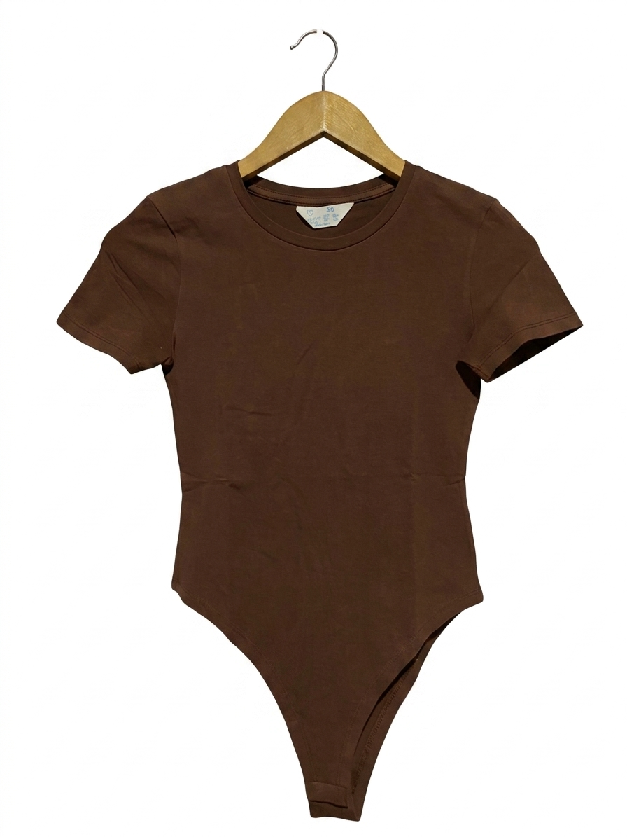 PRIMARK CARES |XS| BUST 14| B23| PREMIUM CHOCOLATE BROWN SHORT SLEEVE BODYSUIT