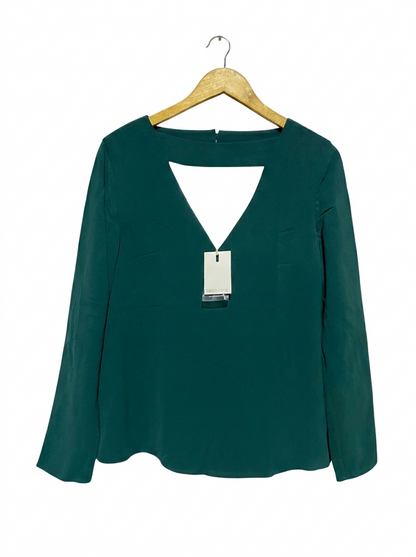 C|MEO COLLECTIVE |M| BUST 19| : EMERALD GREEN GEOMETRIC CUT-OUT BLOUSE