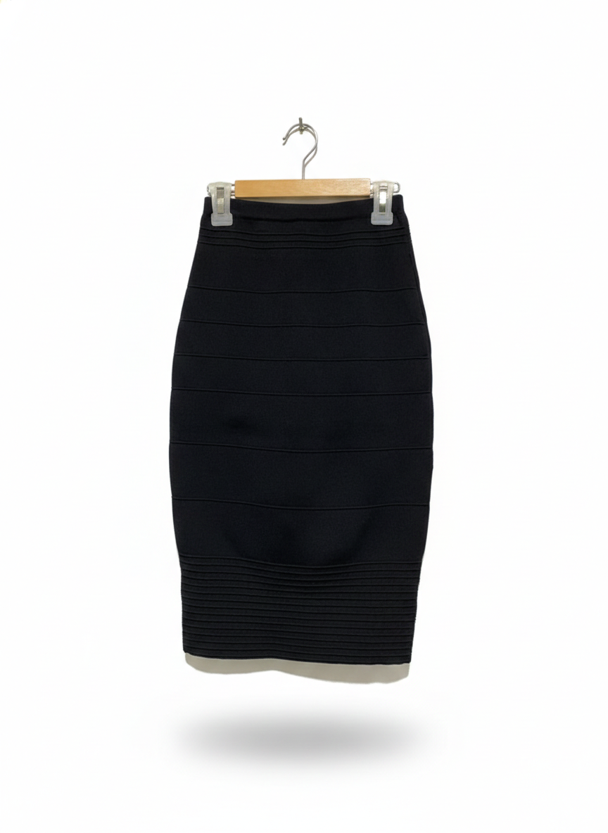 EVENTS |S| WAIST 20| Black High-Waist Bandage Pencil Skirt