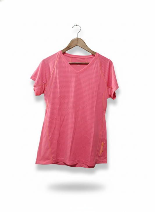 Kirkland Signature Women's Striped Active Yoga Tee in pink