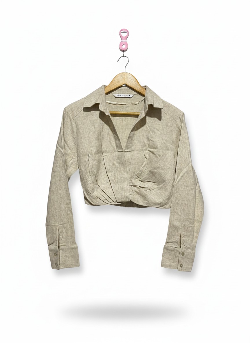 Zara|XS|BUST 16| Linen Blend Crop Shirt