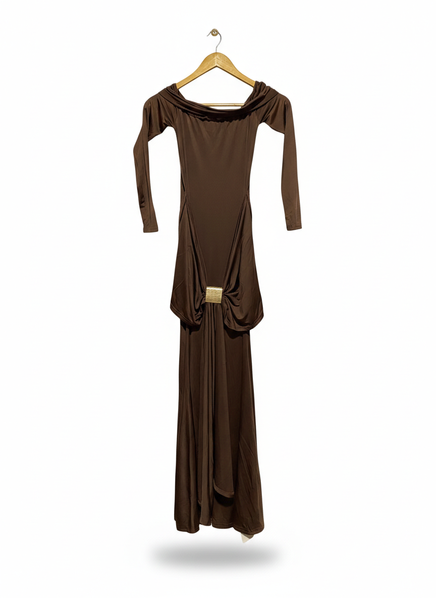 MUSERA |XS| BUST 13| ELEGANT CHOCOLATE BROWN OFF-THE-SHOULDER MAXI DRESS