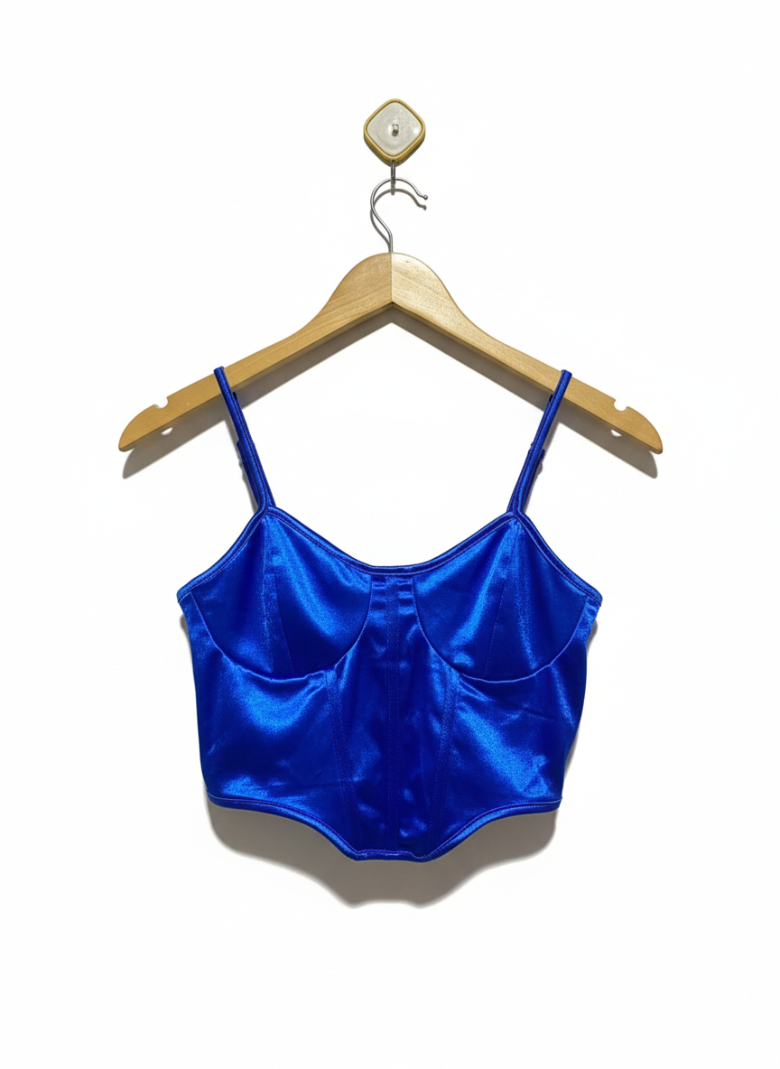 SHEIN |S| BUST 14| ROYAL BLUE SATIN CORSET CROP TOP