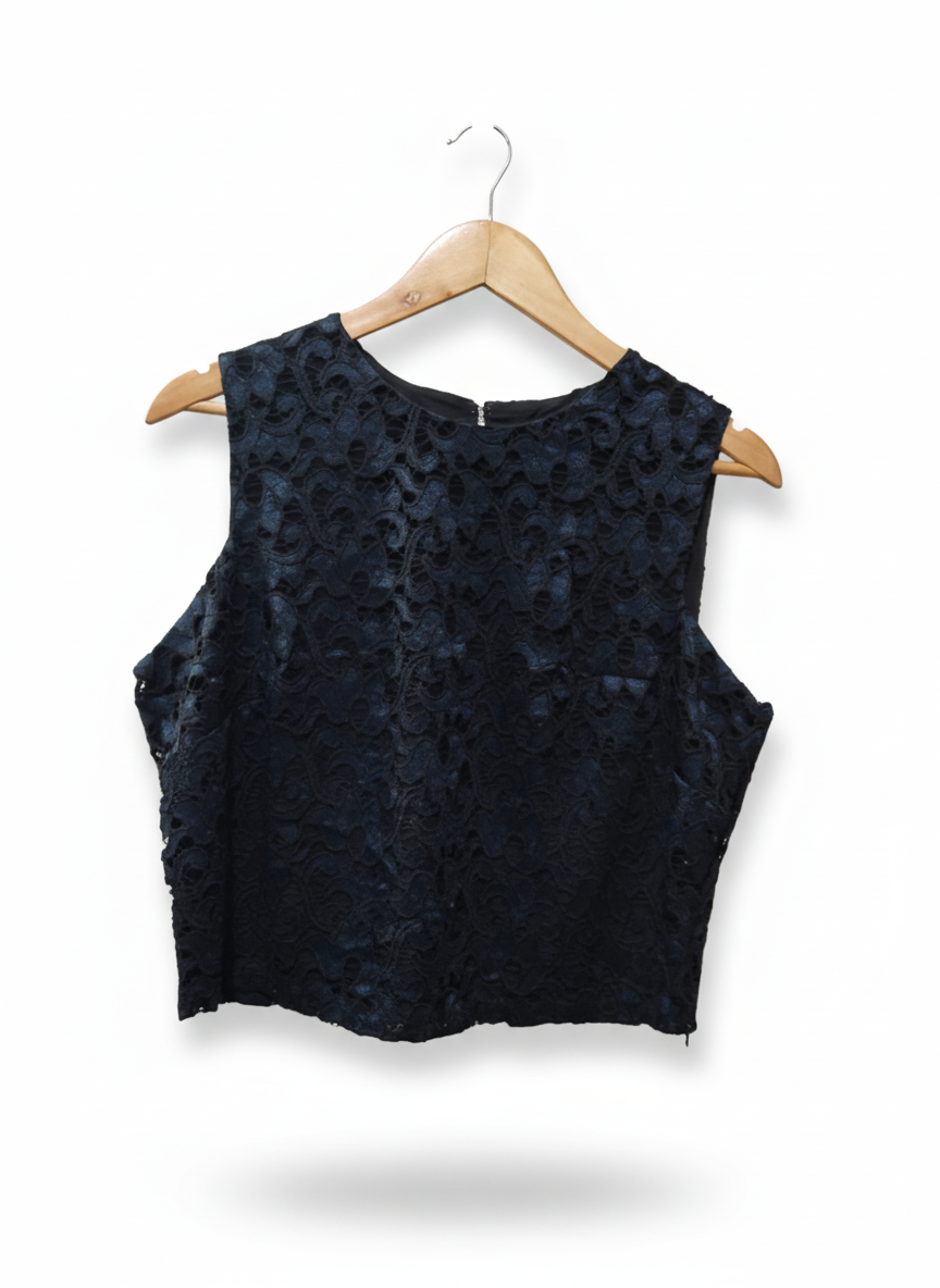 Womens Black Floral Lace Sleeveless Blouse