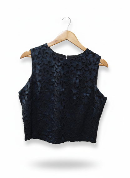 Womens Black Floral Lace Sleeveless Blouse