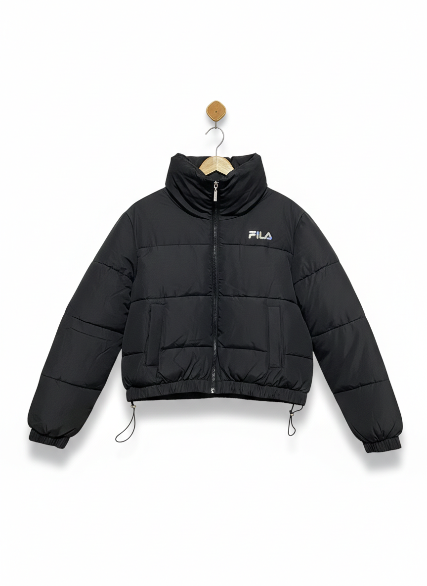 FILA |S| BUST 22| WOMEN’S BLACK CROPPED PUFFER JACKET WITH HIGH COLLAR AND ADJUSTABLE HEM