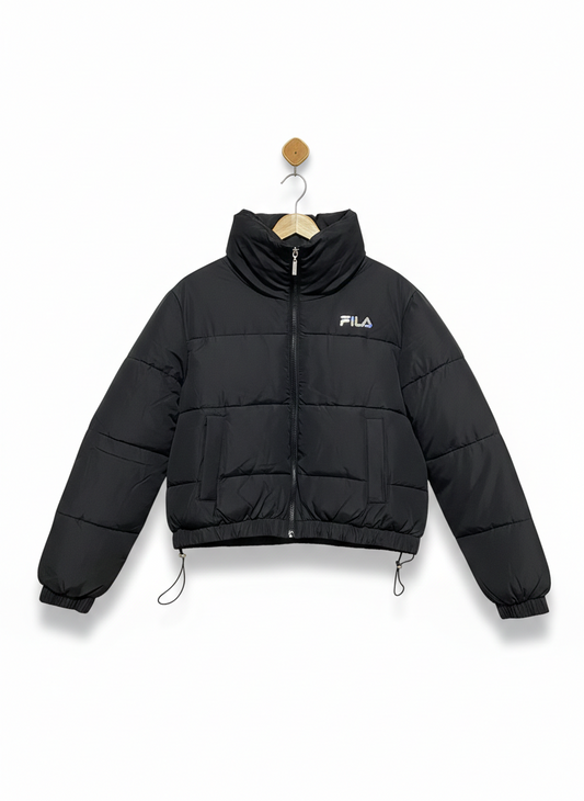 FILA |S| BUST 22| WOMEN’S BLACK CROPPED PUFFER JACKET WITH HIGH COLLAR AND ADJUSTABLE HEM