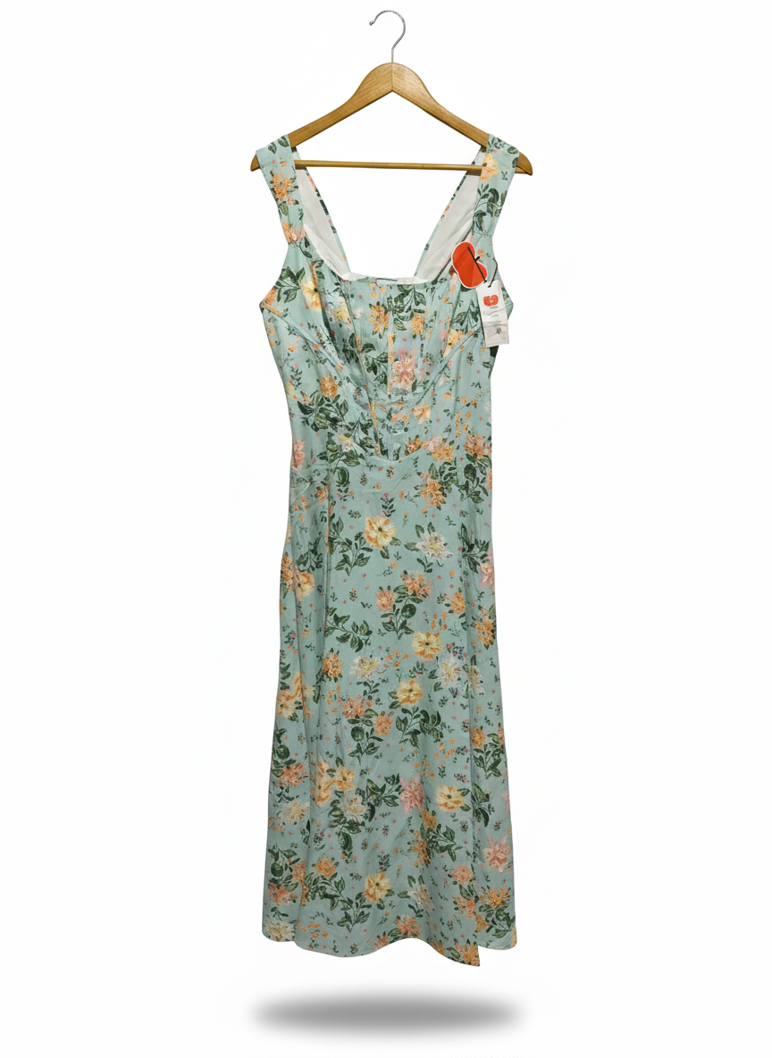 CIDER|XL|BUST 17|FLORAL PRINT SQUARE NECK MIDI DRESS