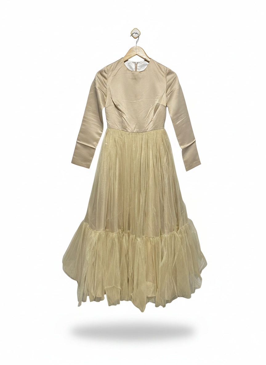 |M| BUST 15| LUXE CHAMPAGNE SATIN AND TULLE MAXI GOWN